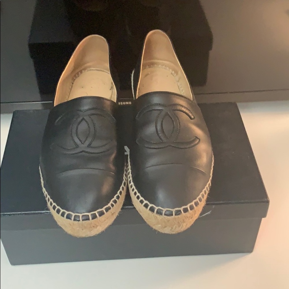 Chanel lamb skin black espadrilles